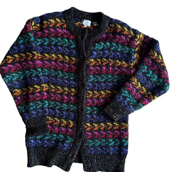 Westbound Sweaters - Westbound Cardigan Sweater Womens Med Multicolor Chevron Knit Vintage 90s Retro